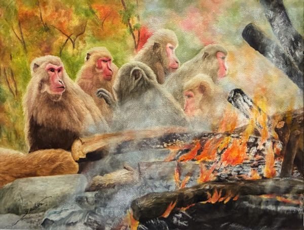 第74回 光陽展　塩谷　幸子（シオヤサチコ）春を待ち　暖を取る 水　36×51